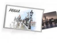 Pohled s dárkem: Praha Karlův most kreslený s magnetkou