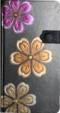 Zápisník s magnetickým klipem 85x160 mm černý s 3 květinami B
