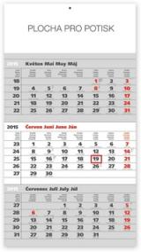 Standard šedý 3měsíční s českými jmény - nástěnný kalendář 2015